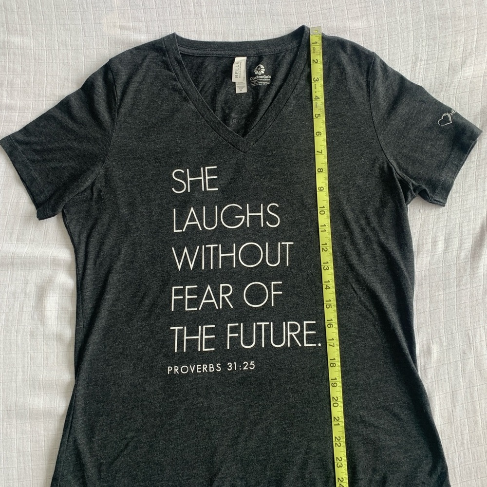 Bella+Canvas CustomInk Gray V-Neck Tee Proverbs 31:25